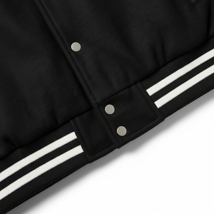 Veste universitaire noire en cuir véritable de qualité supérieure avec logo ED brodé, manches classiques, service OEM en gros - Product Image 5