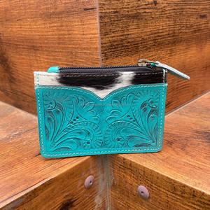 กระเป๋าใส่บัตรหนังวัวเทอร์ควอยซ์หนังขนวัวแท้สไตล์ตะวันตกของขวัญทำมือสำหรับเขาหรือใช้บัตรเครดิตของเธอ - Product Image 2