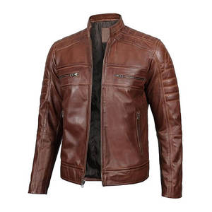 2026 Wholesale Custom New Design Windbreaker Stand Collar Solid Color Motorcycle Leather <b>Jacket</b> - Product Image 1