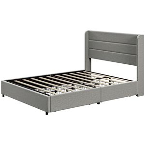 Struttura letto a piattaforma in rovere con cassetti contenitore, grigio chiaro, resistente e silenziosa - Product Image 1