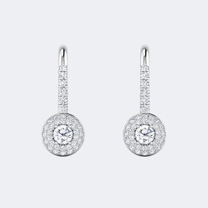 Boucles d'oreilles pendantes avec halo pavé et taille ronde 1.00CTW - Product Image 1