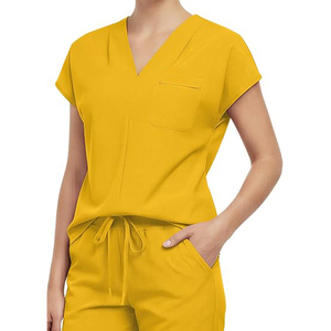 ชุดสครับสีเบจสำหรับผู้หญิง FTQASMI CO INTERNATIONAL พร้อมกระเป๋าใส่หูฟังแพทย์ ชุดยูนิฟอร์มโรงพยาบาล กางเกงและเสื้อ ผ้าฝ้ายผสมโพลีเอสเตอร์ - Product Image 4