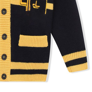 Women's Yellow Black Knitted Cardigan V-Neck Full Sleeve Preppy Style Button Front Letter Logo Autumn Winter Wear - Product Image 2