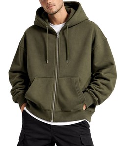 Sudadera con Capucha Verde Oliva para Hombre, Modelo 2026, Cierre de Cremallera, Corte Regular, Felpa de Algodón, Color Sólido, con Bolsillo, para Otoño - Product Image 1