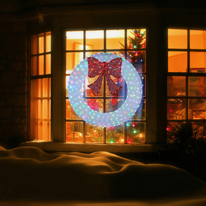 Ghirlanda Natalizia da Esterno Pre-Illuminata da 36 Pollici con Fiocco Rosso, Ghirlanda Decorativa in Metallo con Luci LED Telecomandabili e Timer - Product Image 2