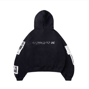 Sudadera con capucha extragrande personalizada con logotipo, para hombre, negra, de algodón tejido, informal, para otoño. - Product Image 1