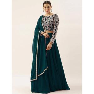 Ropa de fiesta Georgette verde seductora Lehenga con Choli bordado - Product Image 2