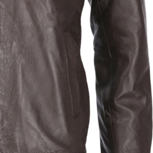 Men's Brown Genuine Leather Jacket Slim Fit Moto Biker Style Stand Collar Zipper Closure Autumn Wear - Product Image 4