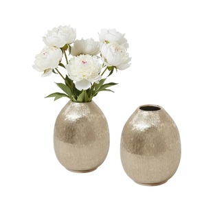 Jarrón Decorativo para Sala de Estar, Acabado Dorado de Primera Calidad, Jarrón Decorativo de Aluminio Martillado para Mesa, Jarrones Metálicos para Flores - Product Image 1