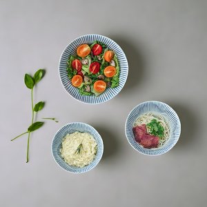 ชามเซรามิกวินเทจสำหรับเสิร์ฟสลัดพร้อมช้อน ชามเซรามิกสไตล์เรโทรญี่ปุ่นดีไซน์ลายเคลือบใต้ผิวแบบไม่สม่ำเสมอ โดย UO INDIA - Product Image 2