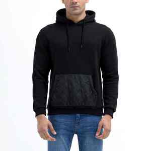 Produit tendance, couleur noire, vêtements pour hommes, sweats à capuche avec tissu imperméable, poches kangourou, sweats à capuche en coton pour hommes - Product Image 1