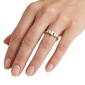 Bague en or massif 9K 10K avec diamants de laboratoire taille baguette en grappe, sertie à griffes, minimaliste, empilable, bague statement, vente en gros - Product Image 6