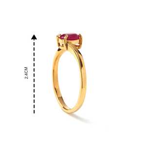 แหวนแฟชั่นคริสเตียนทองเหลืองชุบทอง 14K ประดับพลอยทับทิมสังเคราะห์ธรรมชาติทรงคาโบชองขนาด 12 มม. แบบเรียบ ดีไซน์ขอบติดเพชร รุ่นขายดีมาแรง - Product Image 4