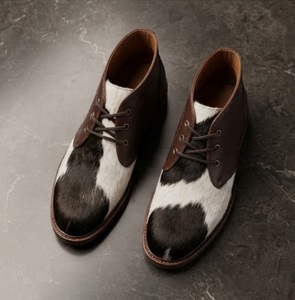 Zapatos Oxford de Cuero Genuino con Estampado de Vaca, Punta Redonda, con Cordones, Transpirables, para Hombre, para Todas las Temporadas, con Suela de Goma - Product Image 1