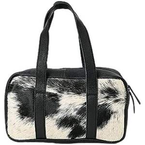 Genuine Cowhide Leather Hair on Duffle <b>Bag</b> Vintage Fashion Zipper Portable Travel Weekender Carry on Large Capacity LHDB-0017 - Product Image 1