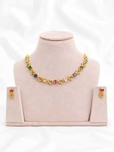 <b>Gold</b> Plated Crystal Necklace Earring <b>Set</b> Women's Wedding Jewelry Classic Style Pear Cut Rhinestone Alloy Jewelry <b>Sets</b> - Product Image 1