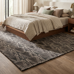 Alfombra de Lana Tejida a Mano, Diseño Tribal Peaks en Color Carbón y Marfil, Ecológica, Antideslizante, Moderna, Rectangular, Geométrica, para Sala de Estar u Hotel - Product Image 3