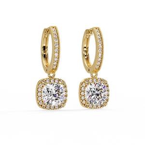 Pendientes de Oro Puro de 14K Personalizados con Halo y Diamantes Cultivados en Laboratorio con Corte Cojín Certificados por IGI, Pendientes de Lujo para Novia - Product Image 2