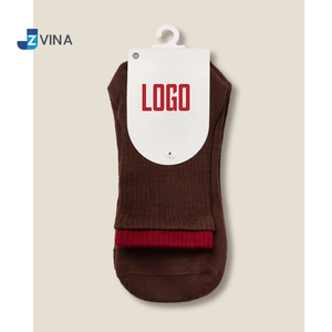 Calcetines de Pilates JZVINA con Logotipo Personalizado, Tejido Jacquard sin Costuras en el Tobillo, 100% Algodón, Color Borgoña, Agarre Bidireccional para Mujer - Product Image 3