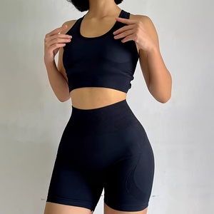 Nouvel Arrivage 2026 Ensemble Sportif Femme : Crop Top Côtelé Bleu Dos Nageur et Short Cycliste Taille Haute Froncé pour Gym, Yoga et Sport - Product Image 1