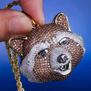 Colgante de Cabeza de Mapache Chapado en Oro con Micro Pavé de Diamantes de Imitación, Joyería de Estilo Hip Hop, Regalo Unisex - Product Image 2