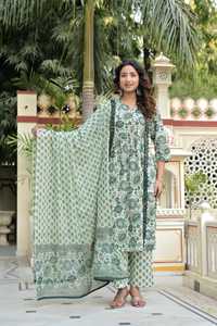Ensemble haut et pantalon en pur coton imprimé, nouveau design, avec dupatta en coton. Ensemble kurta fleuri en coton très demandé avec dupatta pour un usage quotidien. - Product Image 2