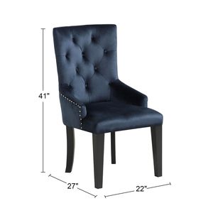 Dark <b>Navy</b> and Black Velvet Upholstered Side <b>Chair</b> with Nailhead Trim Elegant <b>Dining</b> <b>Chairs</b> - Product Image 3