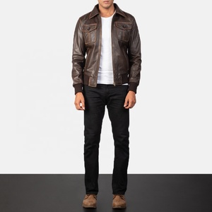 Veste en cuir bomber marron pour homme, veste en cuir de mouton personnalisée pour homme, veste en cuir matelassée, idéale pour l'hiver, veste pour homme - Product Image 2