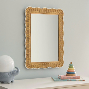 Rectangular Scalloped Rattan <b>Wall</b> Mirror - Handmade Woven Wicker Mirror for Home <b>Decor</b> & Bedroom - Product Image 2