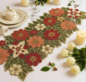 <b>Black</b> Gold Embroidered Luxury Floral Customizable Shape Handmade Eco-Friendly Durable Lightweight Table <b>Runner</b> Mats - Product Image 1