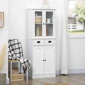 Armoire de rangement de cuisine traditionnelle de 61 pouces, autoportante, en bois blanc avec porte en verre, fermeture douce moderne, étagères réglables pour la maison - Product Image 2