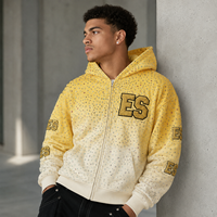 OEM Automne 500gsm Streetwear personnalisé en molleton bouclette avec applique en strass, effet délavé soleil, délavé à l'acide, logo brodé surdimensionné, coupe courte zippée