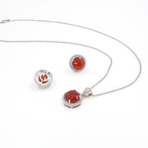 925 <b>Sterling</b> <b>Silver</b> Natural Red Onyx Pendant <b>Earring</b> <b>Set</b> Rhodium Plated OEM ODM Fine Jewelry - Product Image 6