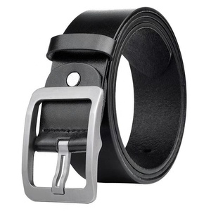 Ceinture Formelle en Cuir Véritable pour Homme, Cuir de Vachette, Couleur Unie, Boucle Rectangulaire à Ardillon Argenté, Style Professionnel Durable - Product Image 3