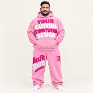 Ensemble sweat-shirt à capuche pour homme Rexfit Sports, imprimé rose floqué, streetwear, vêtements d'automne, 100% coton, tissu éponge français - Product Image 3