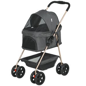 Passeggino per Cani 3 in 1 Grigio Pieghevole con Trasportino Staccabile e Cestino Portaoggetti Portabicchieri per Cani Mini da Viaggio - Product Image 1