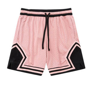 Men Mesh Sweat Shorts Jersey <b>Drawstring</b> Elastic Waist Customized Striped Webbing Cuffs Sports Basketball Shorts - Product Image 3