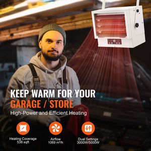 Riscaldatore Elettrico da Garage 5000 Watt, Digitale, Ventilato, Montaggio a Parete/Soffitto, Telecomando, Protezione dal Surriscaldamento, con Spine US e UK - Product Image 2