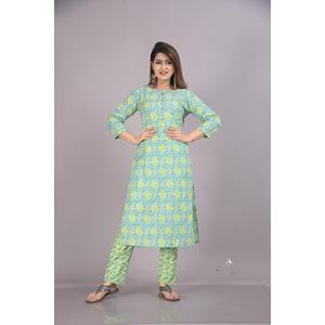 ชุดกางเกง kurti พิมพ์ลายสีเขียวของผู้หญิงแฟชั่น Aarti - Product Image 1