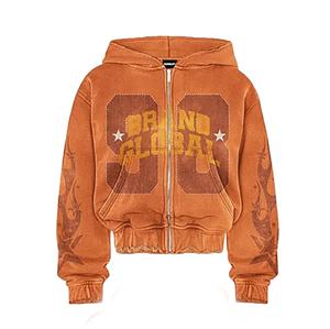 Sweat à capuche zippé personnalisé pour homme en molleton 100 % coton épais, séchage rapide, coupe-vent, écologique, coupe classique, style streetwear vintage - Product Image 5