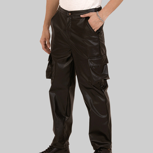 Premium Quality Low Price Factory Wholesale Custom Logo and Color 100% <b>Leather</b> Straight High Street <b>Pants</b> for <b>Men</b> Full Length - Product Image 4