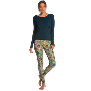 Leggings de mujer con estampado de pavo real, cintura elástica, tejido elástico, ropa informal para todas las estaciones - Product Image 1