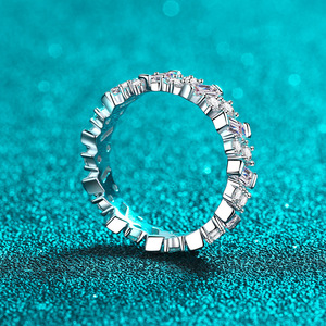 Anillo de <span class=keywords><strong>Plata</strong></span> de Ley S925 con Moissanita Completa, Anillo de Boda con Corte Baguette, Joyería de Lujo para Mujer - Product Image 4
