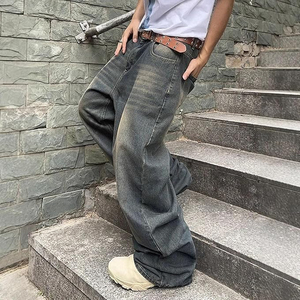 Jeans en denim ample et surdimensionné pour hommes, coupe large, style décontracté vintage streetwear, pantalon noir tendance - Product Image 5
