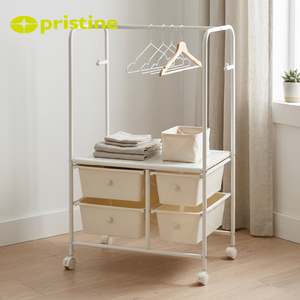 <b>4</b> <b>Drawers</b> Metal Rack <b>Storage</b> Cart with hanging rail for Wardrobe Minimalist Design Standing Type Multifunctional - Product Image 6