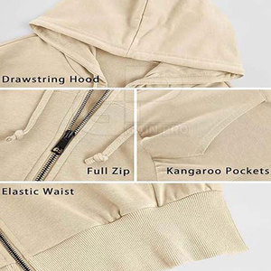 Ladies Cropped Zipper Hoodies Drop Shoulder Hooded <b>Tops</b> Long Sleeve Cotton Blend <b>Zip</b> <b>Front</b> Cuffs Casual Street Fashion Wear - Product Image 6