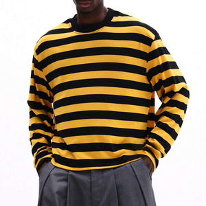 Pull tricoté rayé à manches longues pour homme, col rond, motif jaune et noir, coupe ample, style décontracté, T-shirt rayé pour homme – Grande Vente - Product Image 5