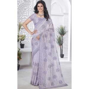 Sari DE TRABAJO DE Bordado de hilo rosa de diseñador para ropa de fiesta en un elegante vestido de carrera 700g sin coser - Product Image 1