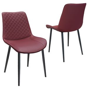 Set di 2 Sedie da Pranzo in Pelle PU Rosso Vino con Gambe in Metallo, Sedie Senza Braccioli Imbottite a Scacchi per Cucina, Ristorante, Soggiorno - Product Image 1