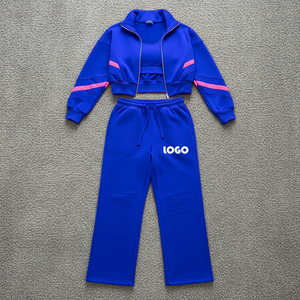 Custom logo Distressed Full Zip up Pullover Towel <b>Embroidery</b> Tracksuit 2 Pieces Cozy Sweatpants and Cropped Hoodie <b>Set</b> for Women - Product Image 4